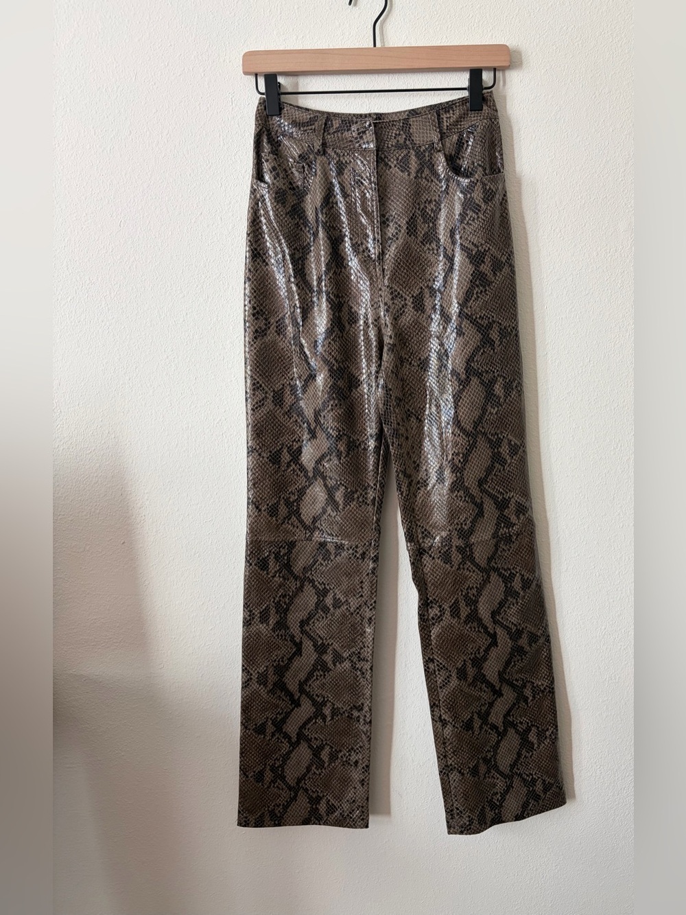 4th + Reckless REVOLVE Snakeskin Faux Leather Straight Leg Pants Brown Size XS